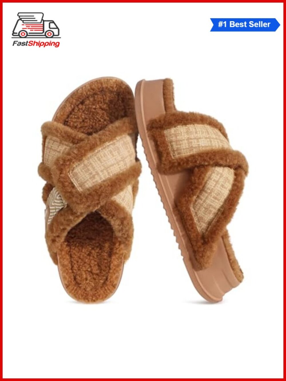 ✨ KuaiLu Fuzzy Cross Band Arch Support Memory Foam Indoor Slippers